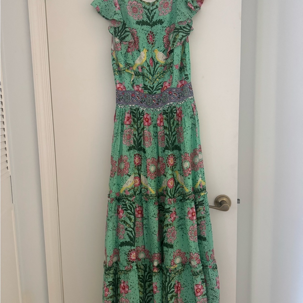 Belle Chloe Maxi dress green pink bird print - Picture 7 of 10